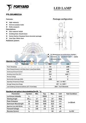 FYL-3014BGC1A datasheet - LED LAMP
