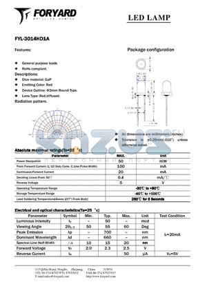 FYL-3014HD1A datasheet - LED LAMP