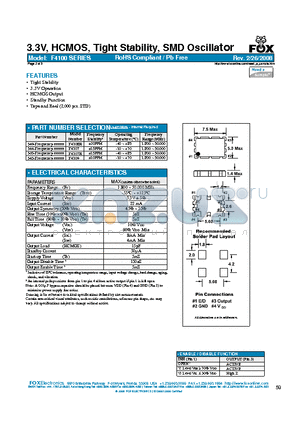 F4109 datasheet - 3.3V, HCMOS, Tight Stability, SMD Oscillator