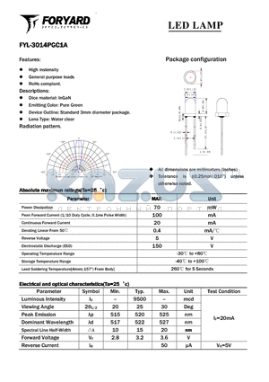 FYL-3014PGC1A datasheet - LED LAMP