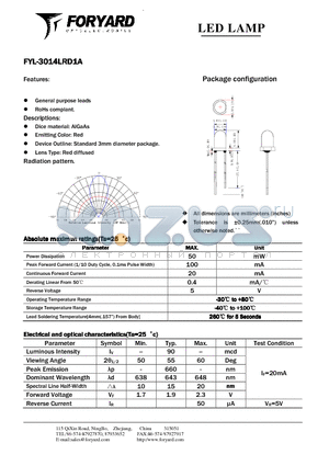 FYL-3014LRD1A datasheet - LED LAMP
