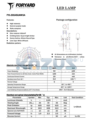 FYL-3014SUAW1A datasheet - LED LAMP