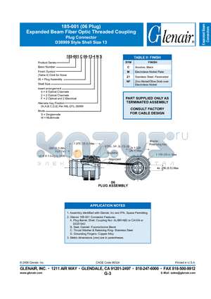 185-001C06-13-4NS datasheet - Expanded Beam Fiber Optic Threaded Coupling Plug Connector