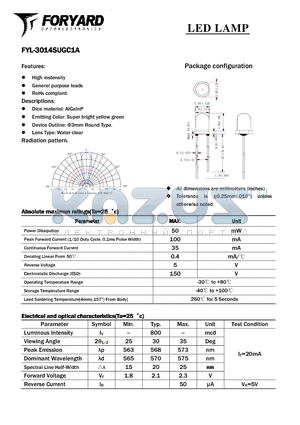 FYL-3014SUGC1A datasheet - LED LAMP