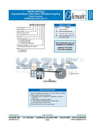 185-001C06-13-FNS datasheet - Expanded Beam Fiber Optic Threaded Coupling Plug Connector