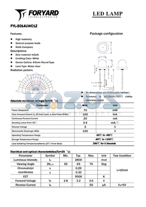 FYL-3014UWC1Z datasheet - LED LAMP