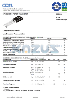 CSD1506P datasheet - NPN PLASTIC POWER TRANSISTOR