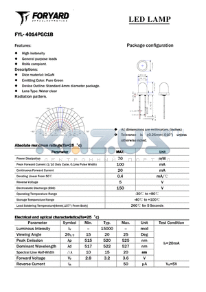 FYL-4014PGC1B datasheet - LED LAMP