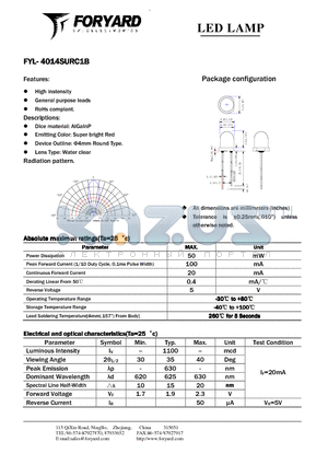 FYL-4014SURC1B datasheet - LED LAMP