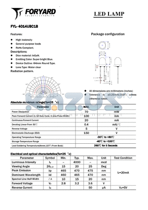 FYL-4014UBC1B datasheet - LED LAMP