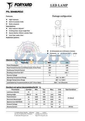 FYL-3044SURC1C datasheet - LED LAMP