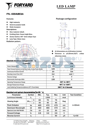 FYL-4354UBC1A datasheet - LED LAMP