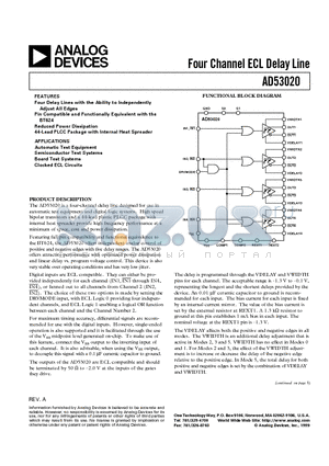 AD53020 datasheet - Four Channel ECL Delay Line