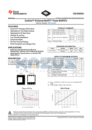 CSD16322Q5C datasheet - DualCool N-Channel NexFET Power MOSFETs