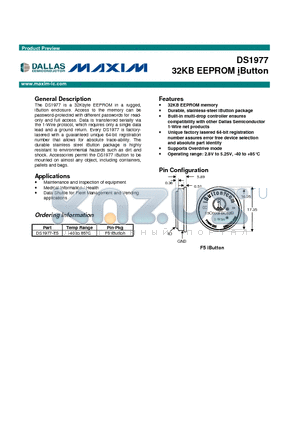 DS1977 datasheet - 32KB EEPROM iButton