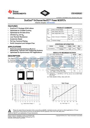 CSD16325Q5C datasheet - DualCool N-Channel NexFET Power MOSFETs