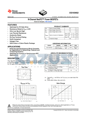 CSD16340Q3 datasheet - N-Channel NexFET Power MOSFETs