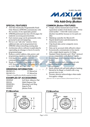 DS1982 datasheet - 1Kb Add-Only iButton