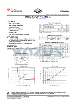 CSD16403Q5A datasheet - N-Channel NexFET Power MOSFETs