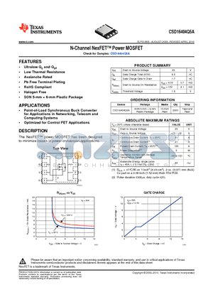 CSD16404Q5A datasheet - N-Channel NexFET Power MOSFET