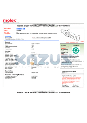 8818-AL datasheet - KK^ Crimp Terminal 8818, 18-22 AWG, Bag, Phosphor Bronze Selective Gold (Au)