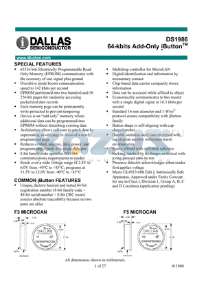 DS1986-F3 datasheet - 64-kbits Add-Only iButton