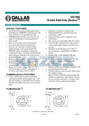 DS1985-F3 datasheet - 16-kbit Add-Only iButton