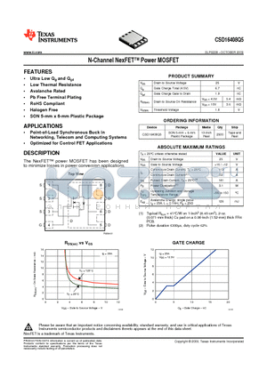 CSD16408Q5 datasheet - N-Channel NexFET Power MOSFET