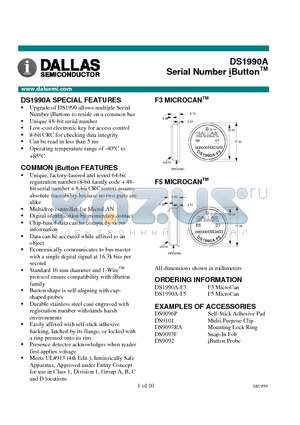 DS1990A datasheet - Serial Number iButton