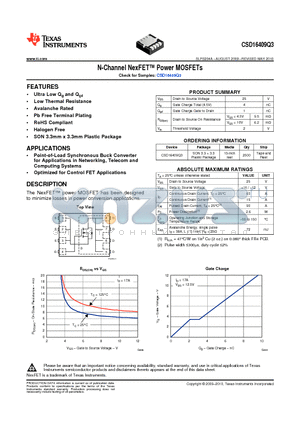 CSD16409Q3 datasheet - N-Channel NexFET Power MOSFETs