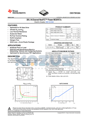 CSD17301Q5A_10 datasheet - 30V, N-Channel NexFET Power MOSFETs