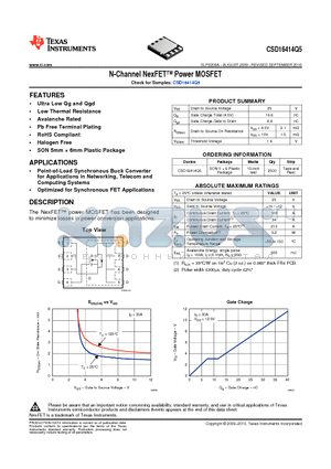 CSD16414Q5 datasheet - N-Channel NexFET Power MOSFET