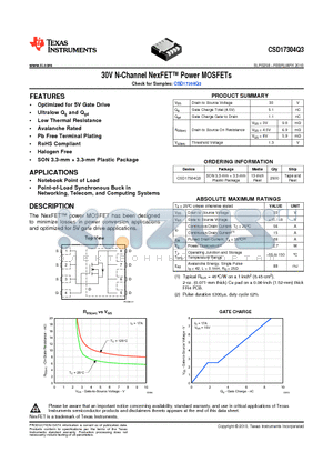 CSD17304Q3 datasheet - 30V N-Channel NexFET Power MOSFETs