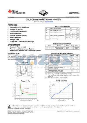 CSD17305Q5A datasheet - 30V, N-Channel NexFET Power MOSFETs