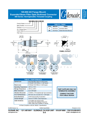 185-900-A02-AB-125 datasheet - Expanded Beam Fiber Optic Bulkhead Connector