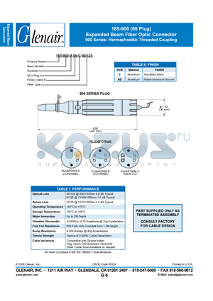 185-900-A06-C-50 datasheet - Expanded Beam Fiber Optic Connector