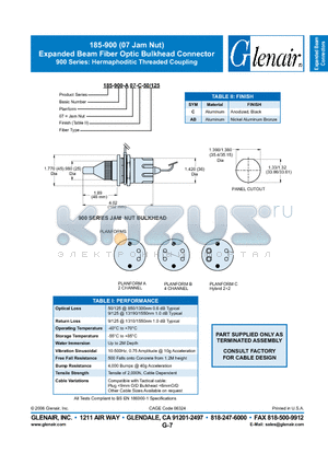 185-900-A07-AB-125 datasheet - Expanded Beam Fiber Optic Bulkhead Connector