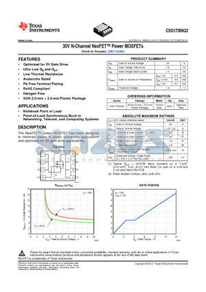CSD17309Q3 datasheet - 30V N-Channel NexFET Power MOSFETs