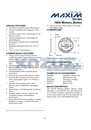 DS1995 datasheet - 16Kb Memory iButton