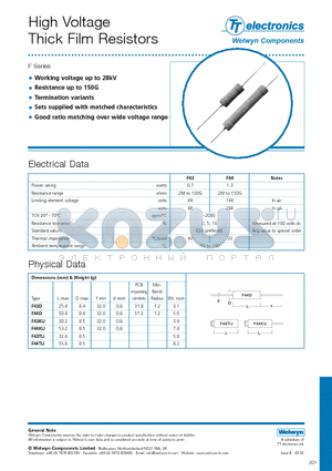 F43D datasheet - High Voltage Thick Film Resistors