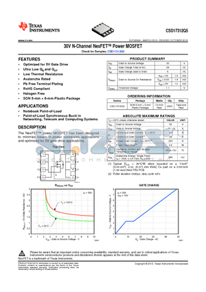 CSD17312Q5 datasheet - 30V N-Channel NexFET Power MOSFET