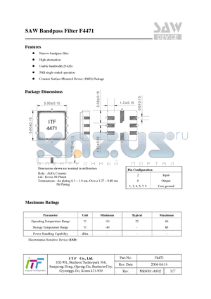 F4471 datasheet - SAW Bandpass Filter