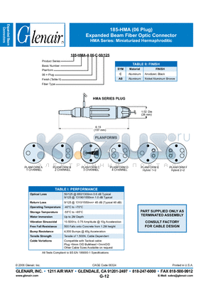 185-HMA-A06-AB-125 datasheet - Expanded Beam Fiber Optic Connector