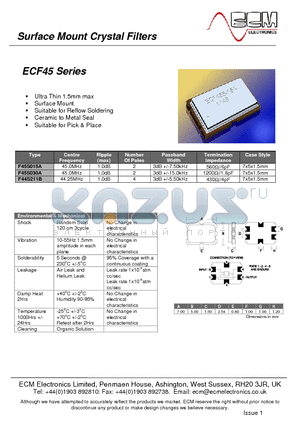 F44S211B datasheet - Surface Mount Crystal Filters