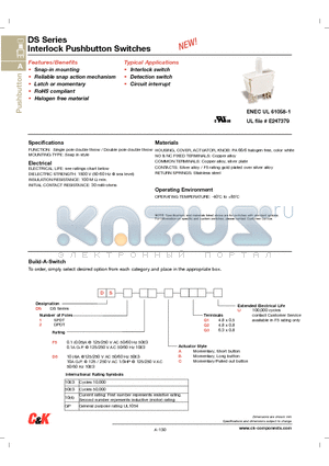 DS1D6AQ1 datasheet - DS Series Interlock Pushbutton Switches