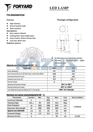 FYL-5043NUYC1E datasheet - LED LAMP