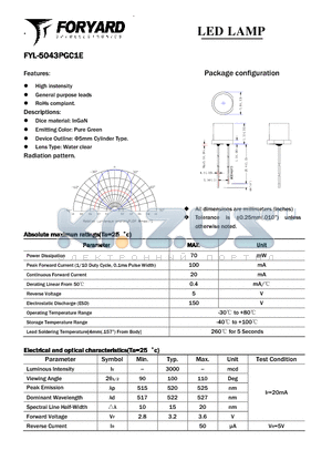 FYL-5043PGC1E datasheet - LED LAMP