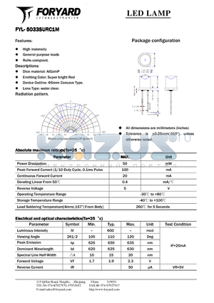 FYL-5033SURC1M datasheet - LED LAMP