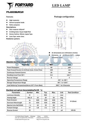 FYL-50C3SURC1R datasheet - LED LAMP