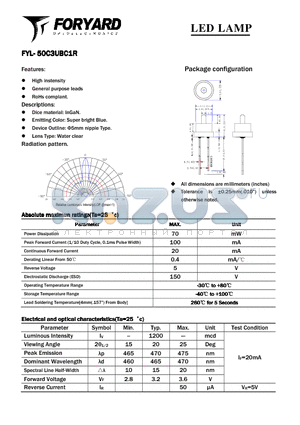 FYL-50C3UBC1R datasheet - LED LAMP